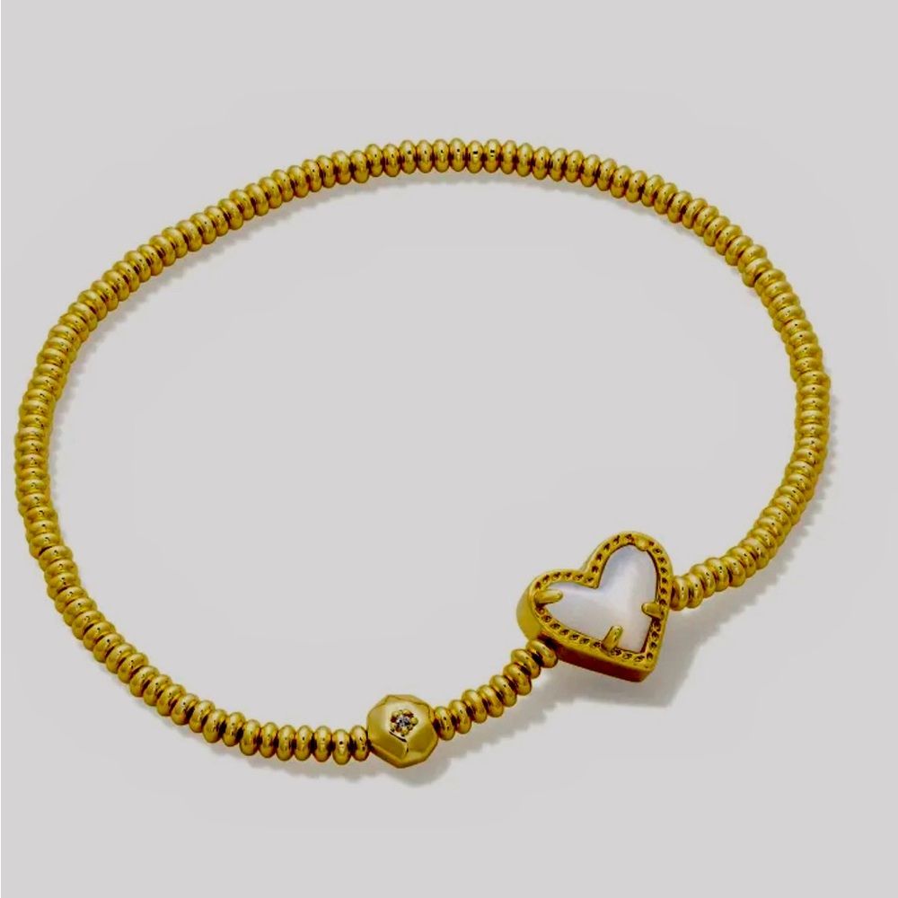 NWT-Kendra Scott-Ari Heart Gold Stretch Bracelet in Ivory Mother-of-Pearl
